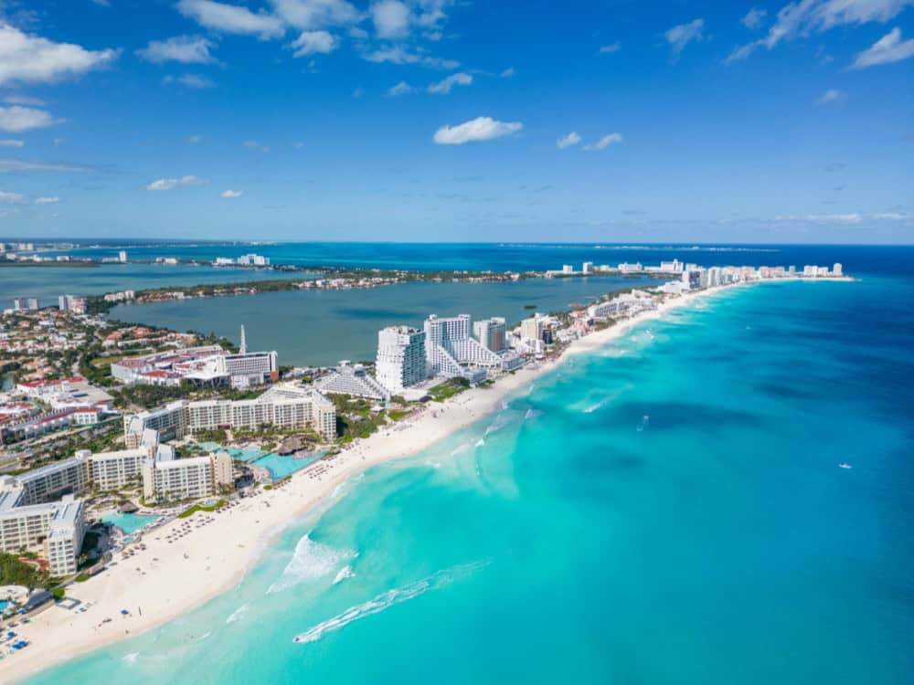 Aerial view of Cancun's Hotel Zone, one of Mexico's top beach destinations