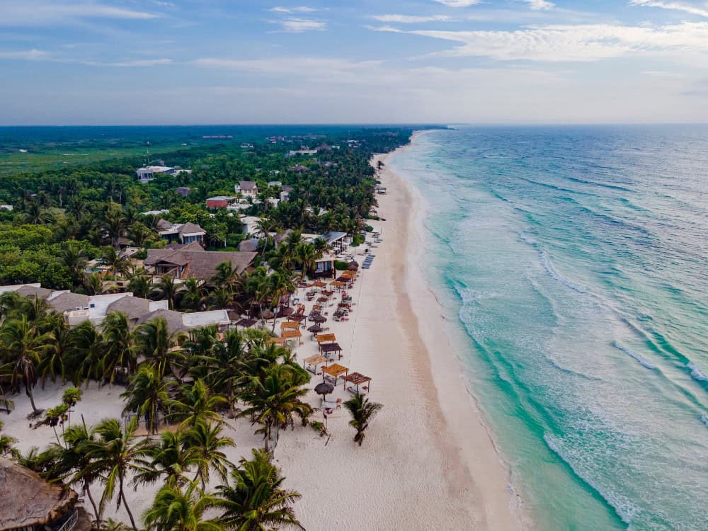 Tulum beach with turquoise Caribbean waters