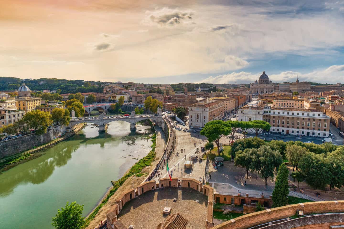 Rome Aerial View with Tiber River and Vatican